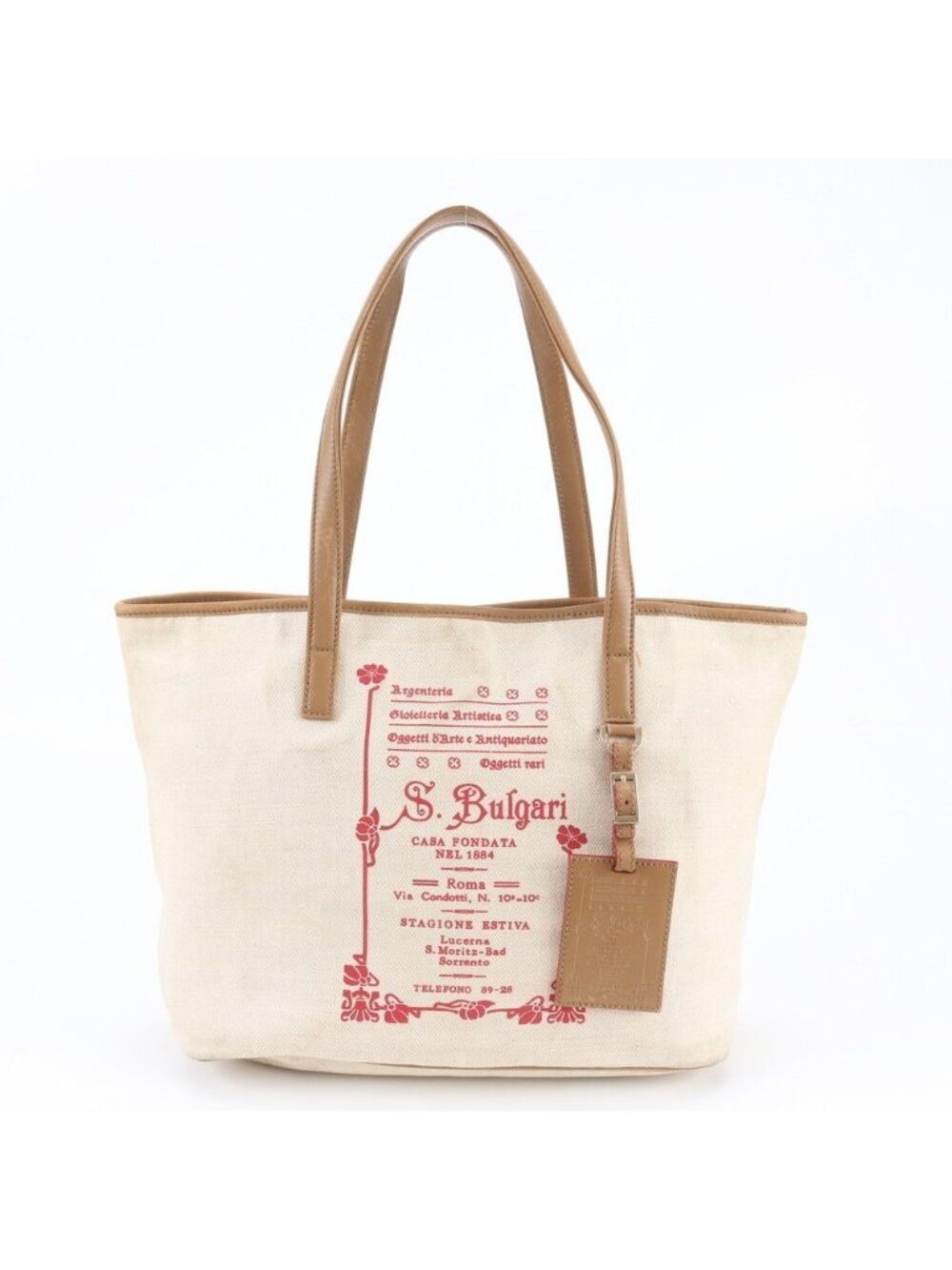 Bvlgari Colzione Leather Canvas Tote Bag Shoulder